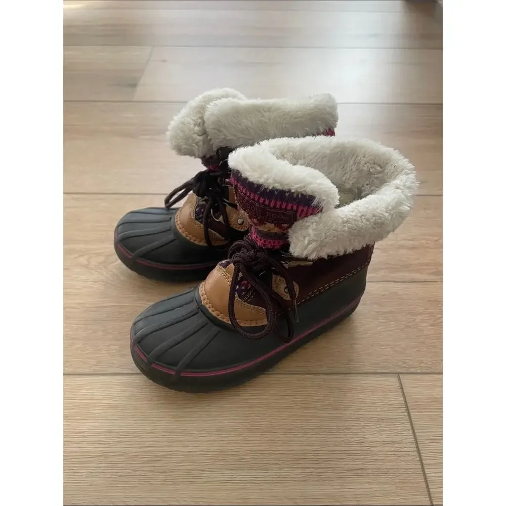 London Fog Girls Brown Pink Black Faux Fur Snow Boots Toddler Girl 12 #0184